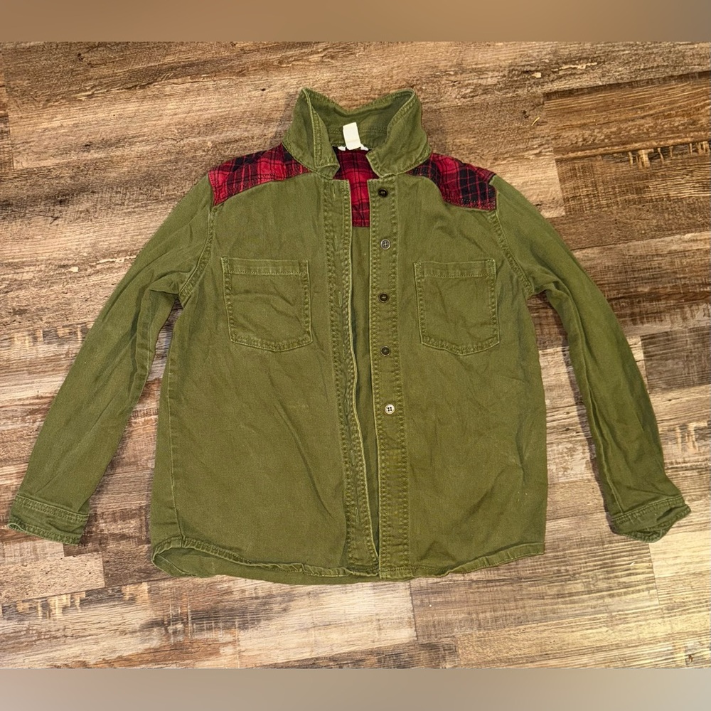 Forever 21 Women’s Olive and Plaid Jean Jacket